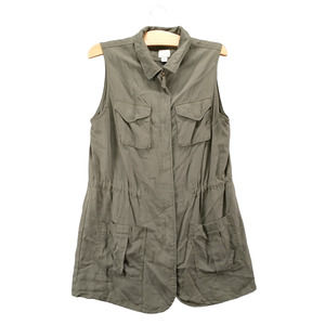A New Day Women's Full Zip Utility Vest Green Small Drawstring Waist Pockets